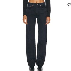 Re/Done button fly loose long black jeans